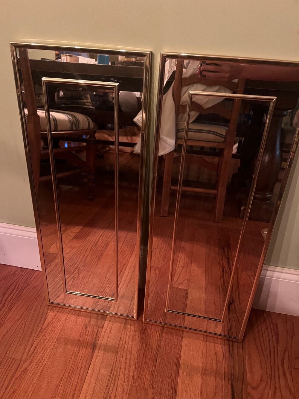 Vtg PAIR Hollywood Regency MCM Gold Framed Mirror 11x28” ‘80s Marsel #414
